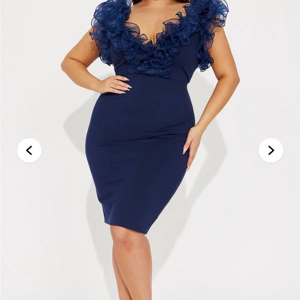 Navy Dress with Ruffle Accents